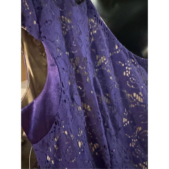 Pompous Girly Women's Purple Floral Lace Satin Tie Waist Fit & Flare Dress NWT - Picture 4 of 5